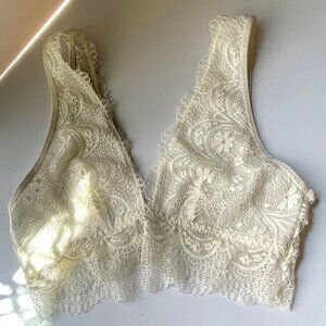 Lace V Plunge Bralette Womens Size S Cream Sheer Floral Design Bra NWOT